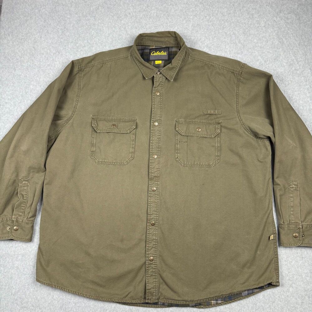 Cabela's Roughneck Olive Canvas Flannel Lined Shacket Size 3XL Tall 3XLT